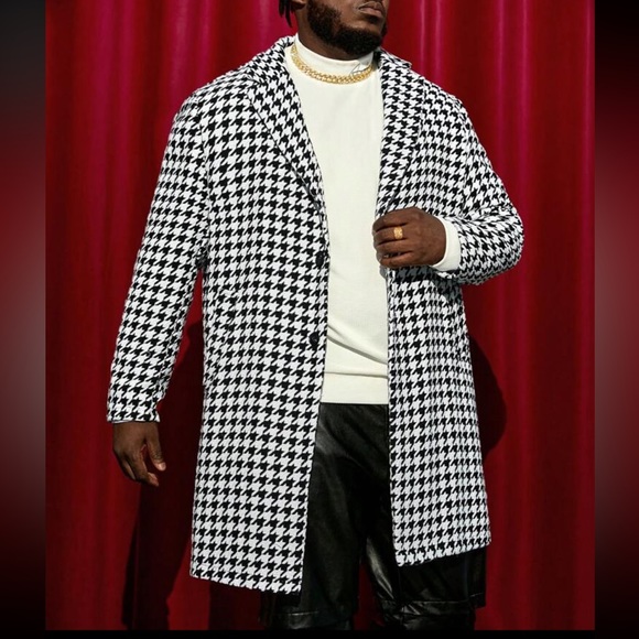 Manfinity Men Plus Houndstooth Print Lapel Neck Overcoat - Picture 4 of 8